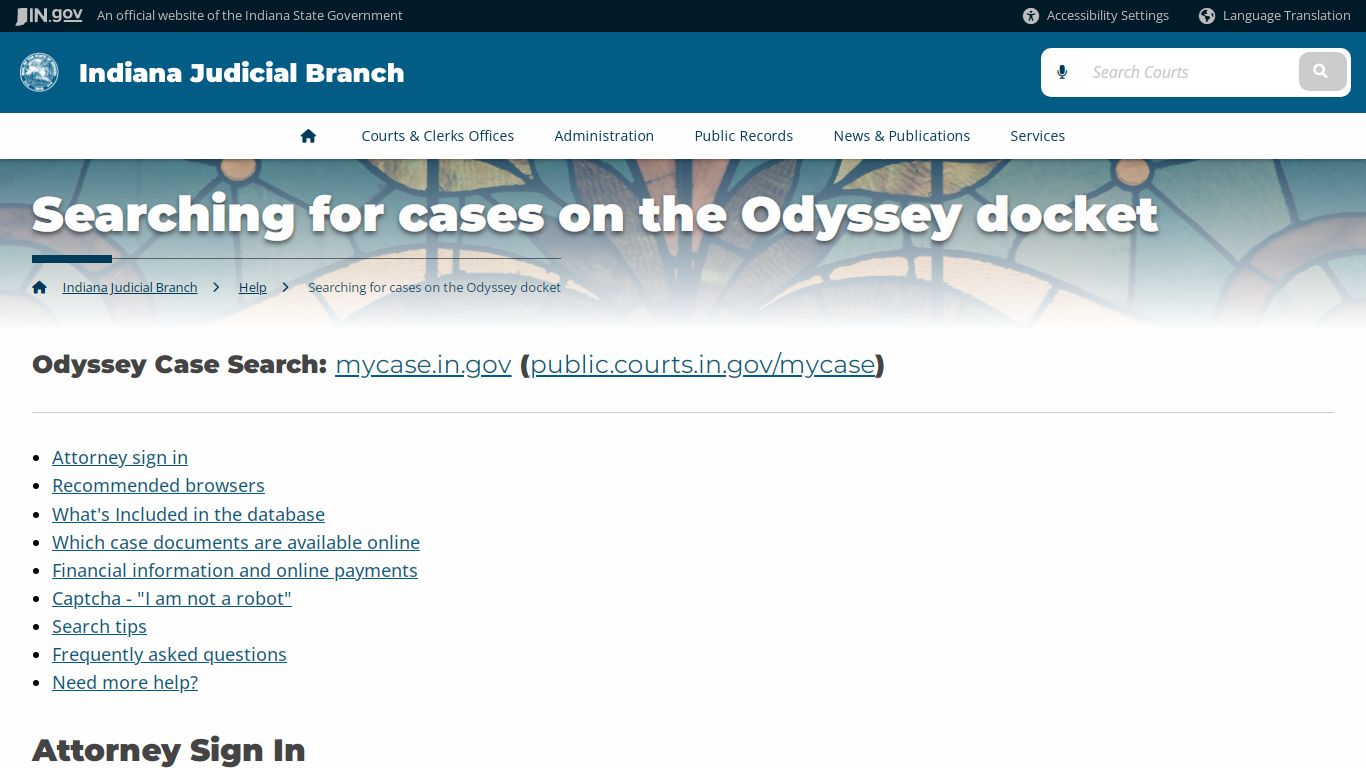 Searching for cases on the Odyssey docket - secure.in.gov